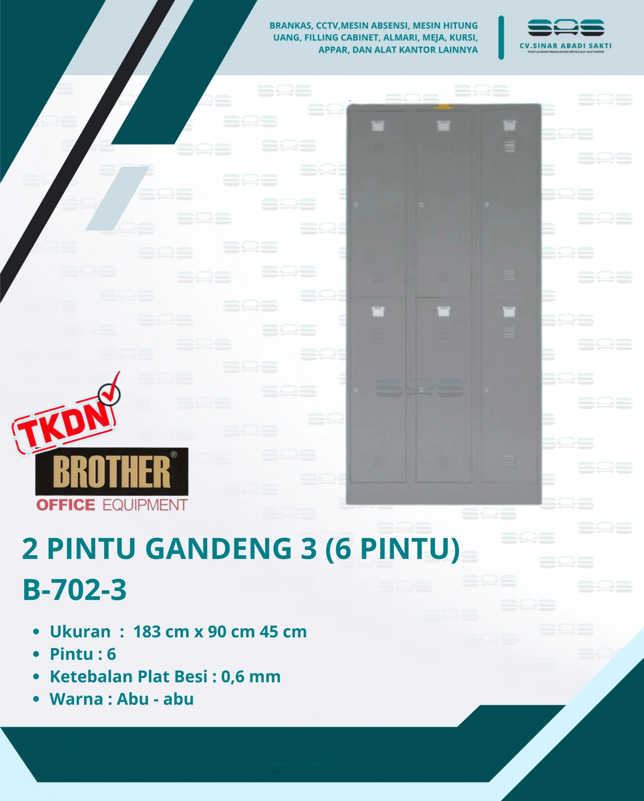 2 PINTU GANDENG 3 (6 PINTU) (B-702-3) - Brother - Almari, Almari Kantor