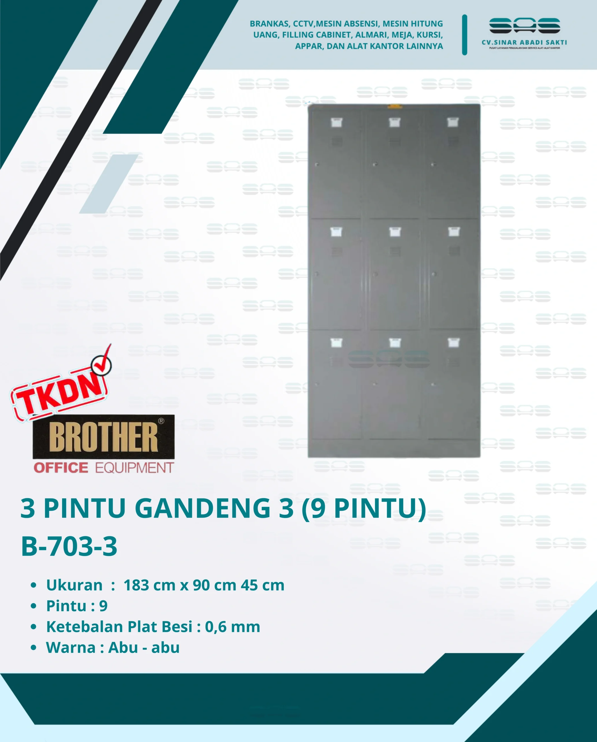 3 PINTU GANDENG 3 (9 PINTU) (B-703-3) - Brother - Almari, Almari Kantor