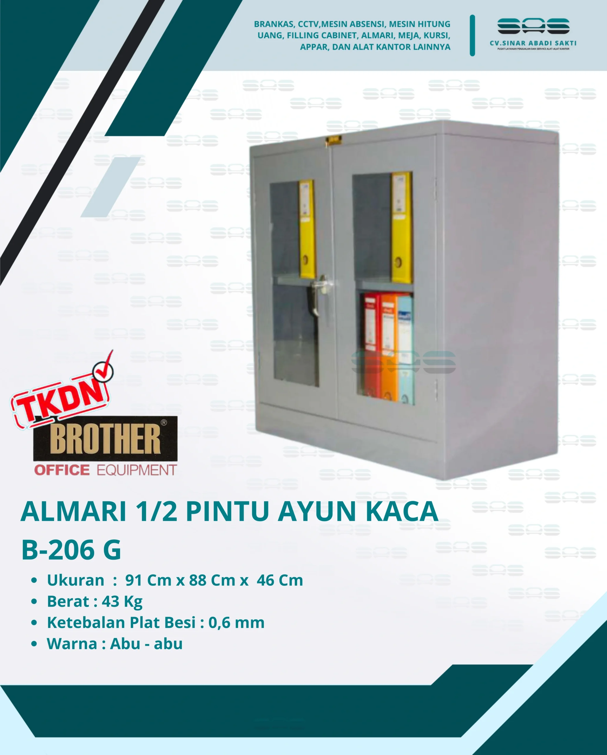 ALMARI 1/2 TINGGI PINTU AYUN KACA (B-206G)