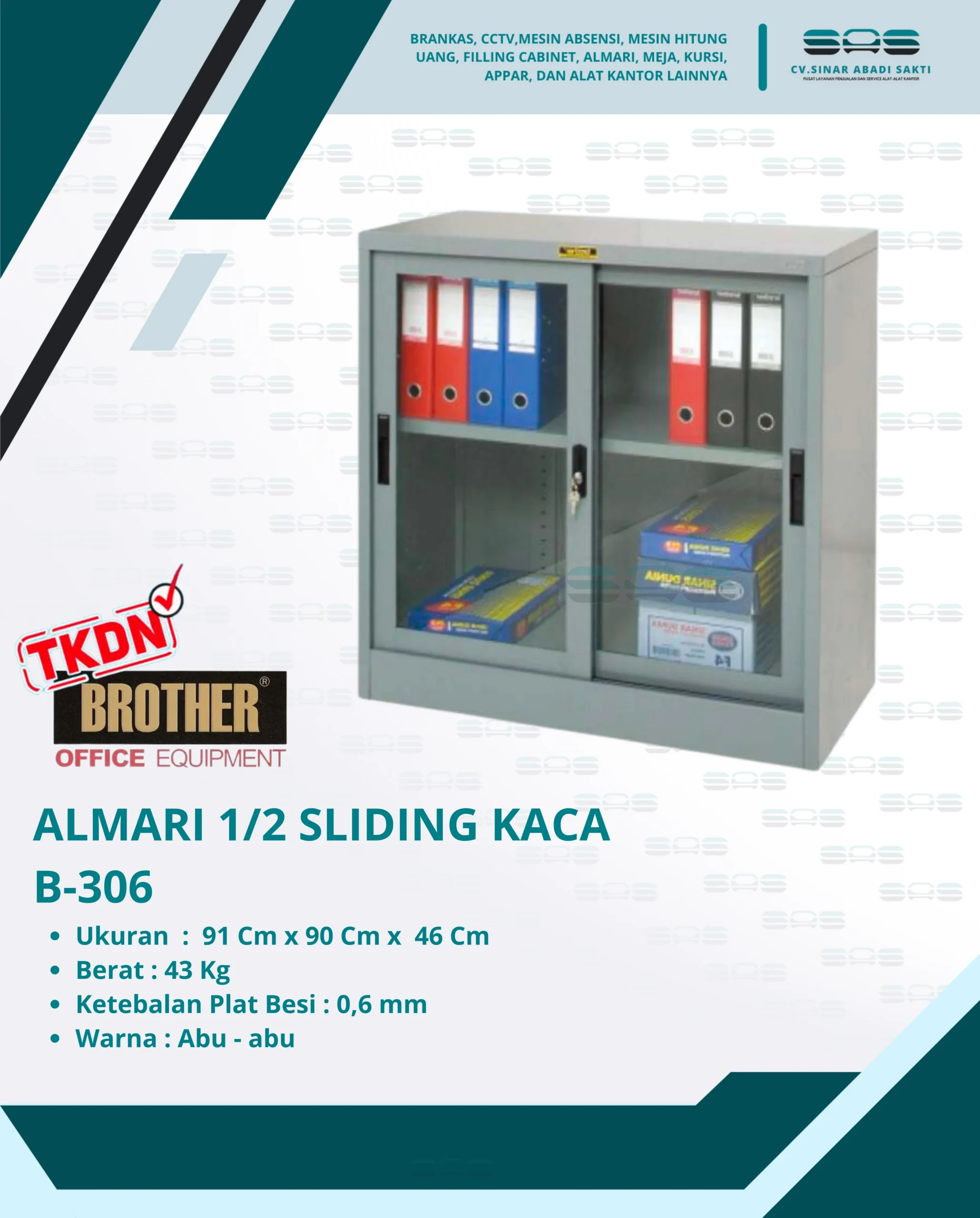 ALMARI 1/2 TINGGI SLIDING KACA (Rak 1 lbr) (B-306)