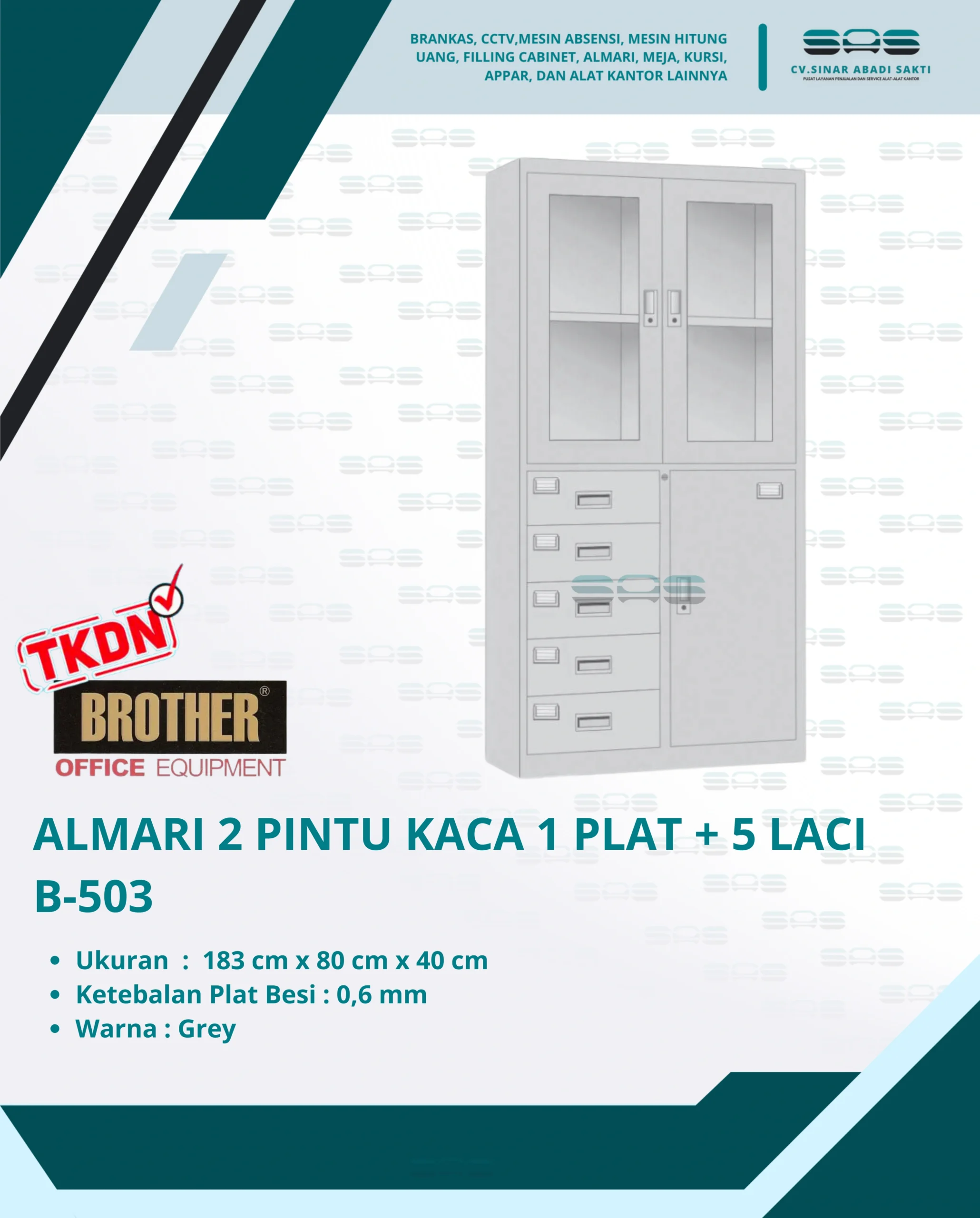 ALMARI 2 PINTU KACA 1 PLAT + 5 LACI (B-507)