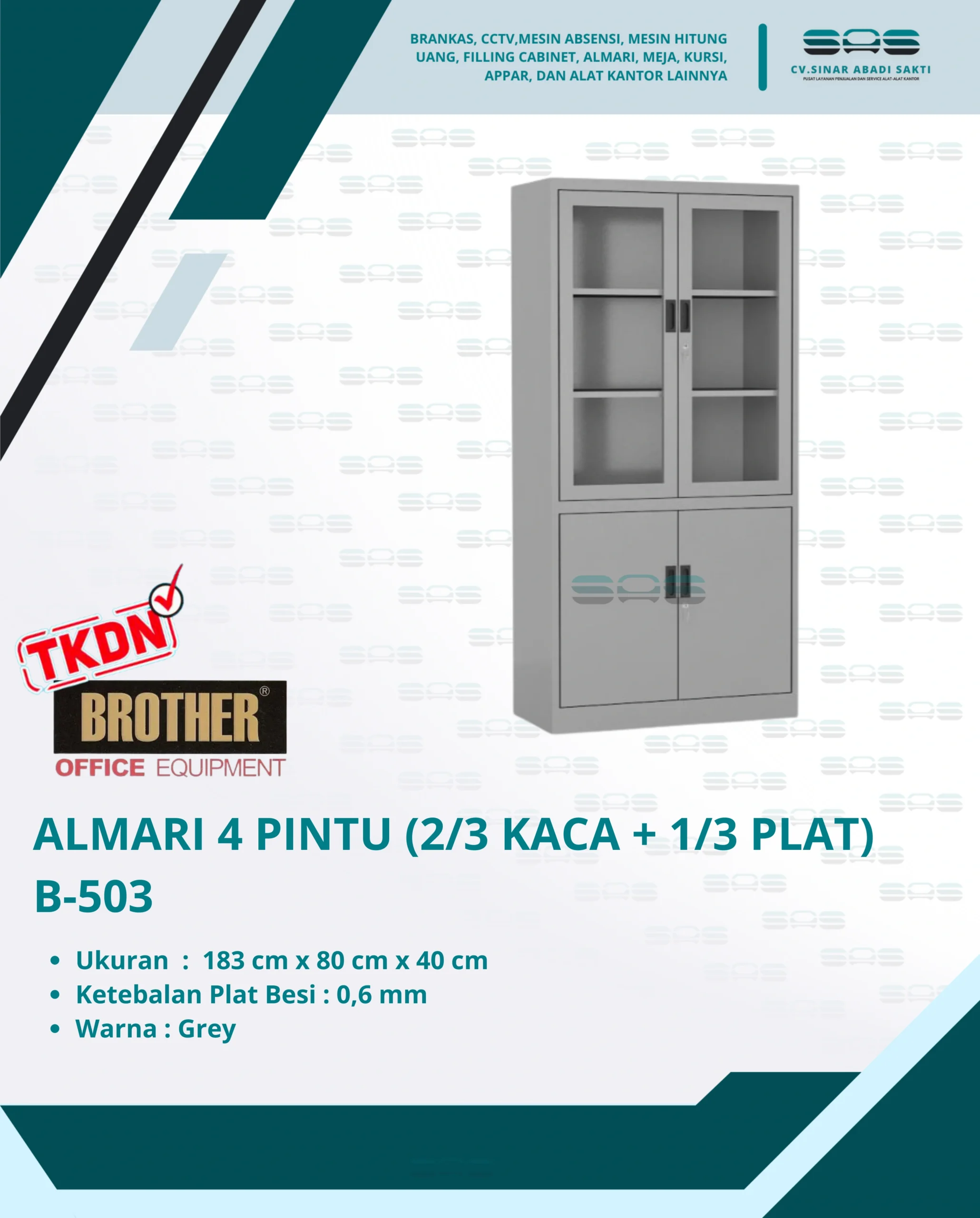 ALMARI 4 PINTU (2/3 kaca + 1/3 plat) (B-503)