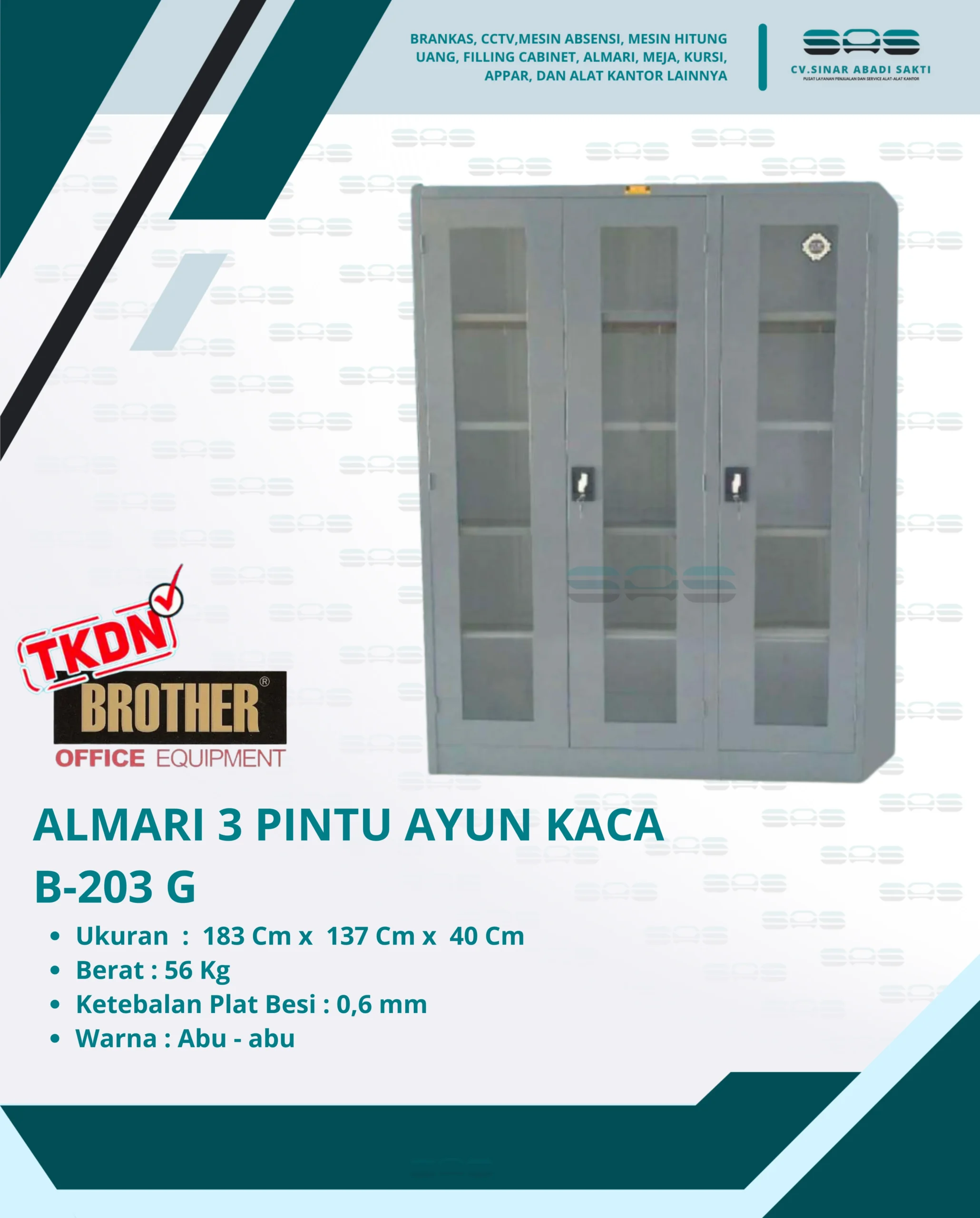 ALMARI TINGGI 3 PINTU AYUN KACA (B-203G/3)
