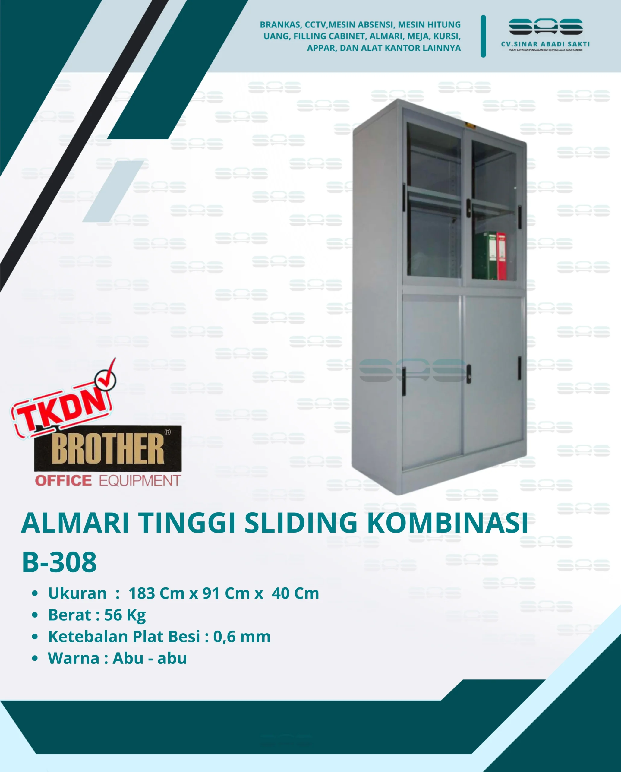 ALMARI TINGGI PINTU SLEDING KOMBINASI (B-308)