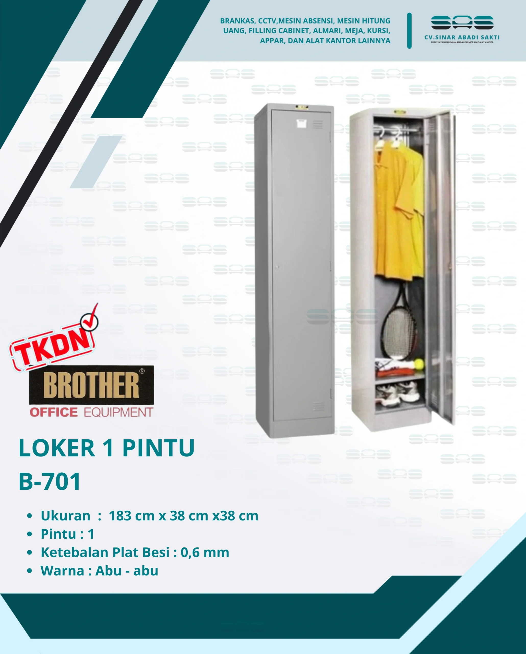 LOKER 1 PINTU (B-701) - Brother - Almari, Almari Kantor