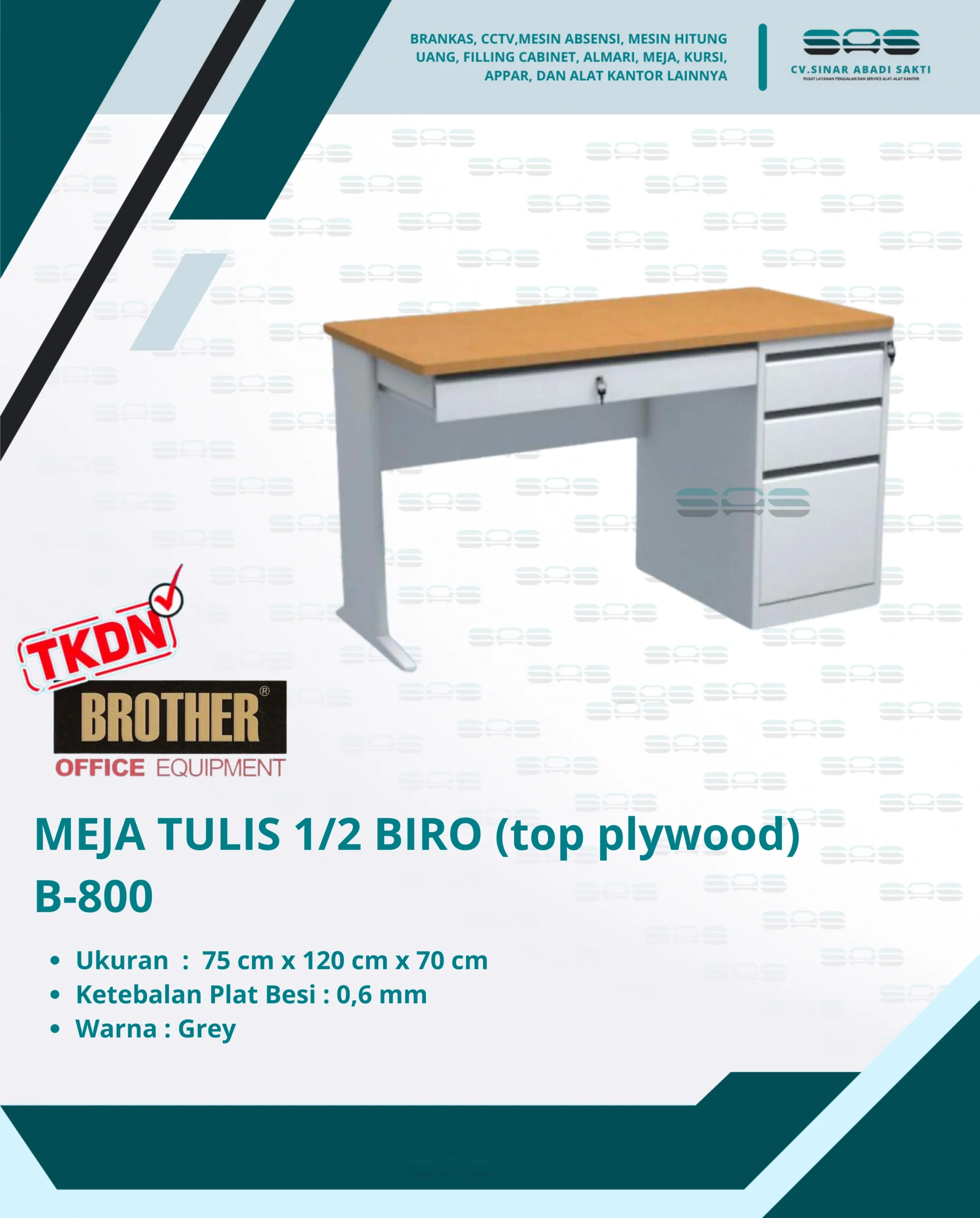 MEJA TULIS 1/2 BIRO (top plywood) (B-800) - Brother - Meja, Meja Tulis