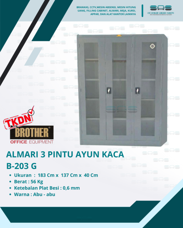 Brother - ALMARI TINGGI 3 PINTU AYUN KACA (B - 203G/3)
